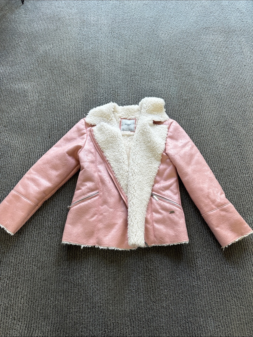 Mayoral Pink Jacket with Cream Faux Shearling Lining